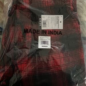 Kohl's Men's Red Plaid Flannel Banded Bottom Pockets Lounge Pants Size S NWT